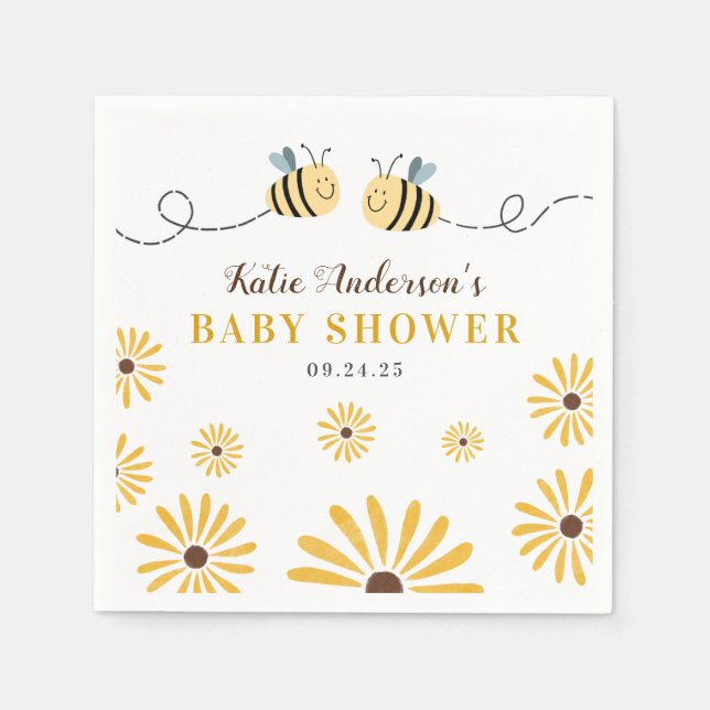 Serviette En Papier Baby shower moderne de bebe jaune et de tournesol (Devant)