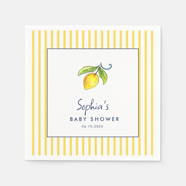 Serviette En Papier Baby shower moderne de citrons aquarelles (Devant)