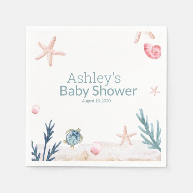 Serviette En Papier Baby shower moderne de la tortue marine Starfish G (Devant)