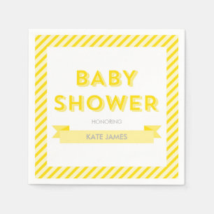 Serviette En Papier Baby shower moderne de rayures jaunes