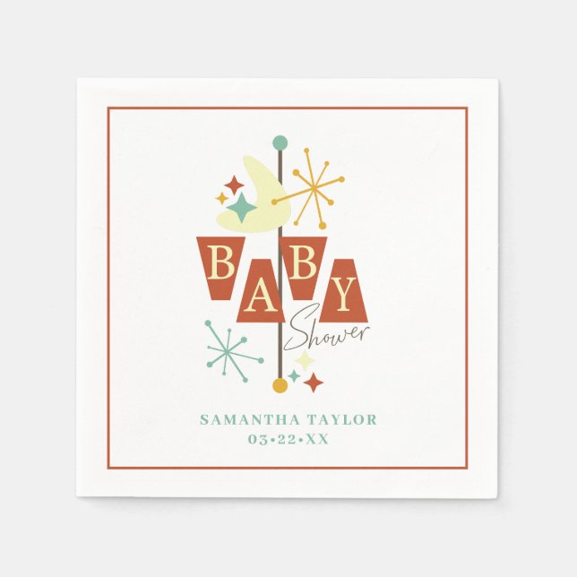 Serviette En Papier Baby shower moderne du milieu du siècle (Devant)