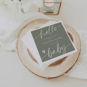 Serviette En Papier Baby-Shower Moderne Élégant Écriture Vert Sauge