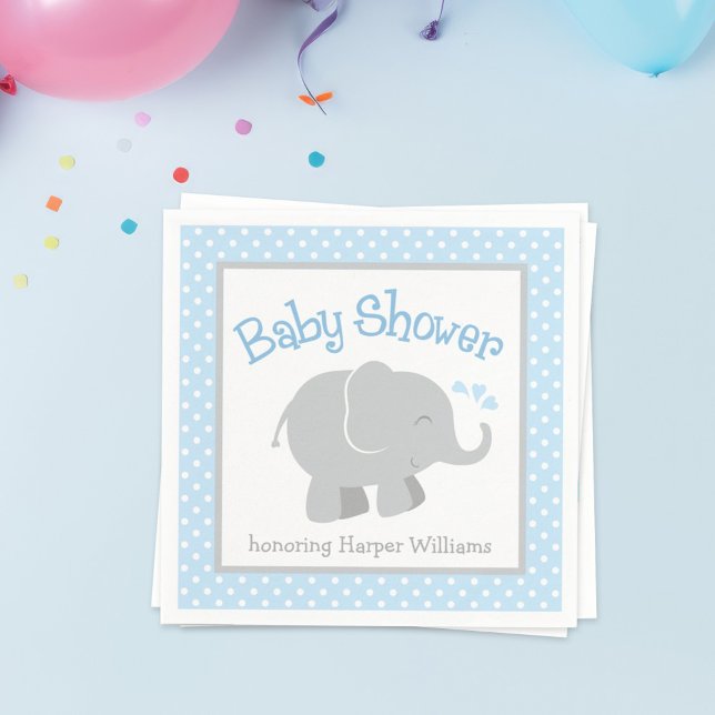 Serviette En Papier Baby shower moderne éléphant bleu et gris (Créateur téléchargé)