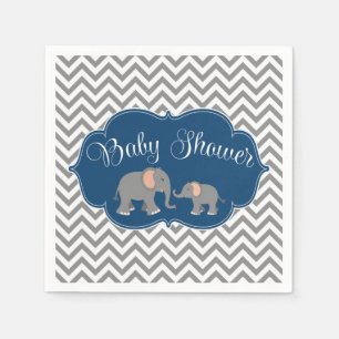 Serviette En Papier Baby shower moderne Elephant Chevron Marine Blue G