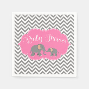 Serviette En Papier Baby shower moderne Elephant Chevron rose Grey