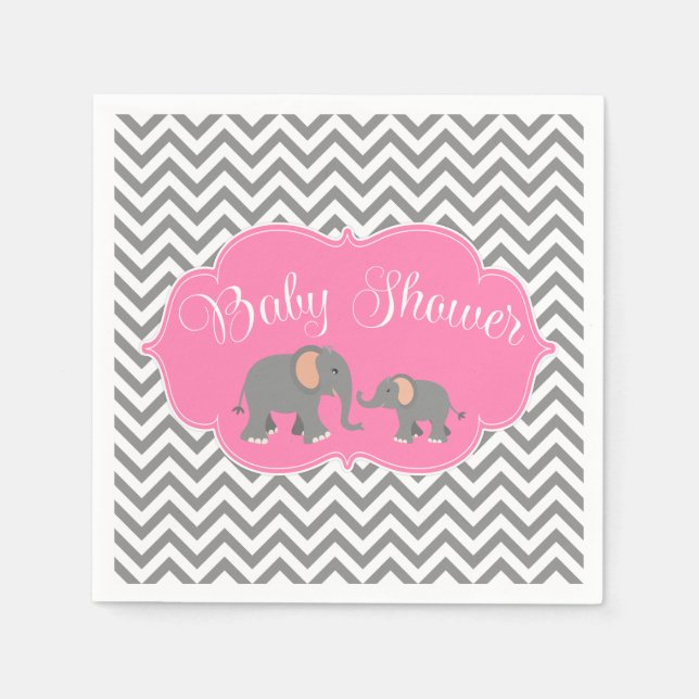 Serviette En Papier Baby shower moderne Elephant Chevron rose Grey (Devant)