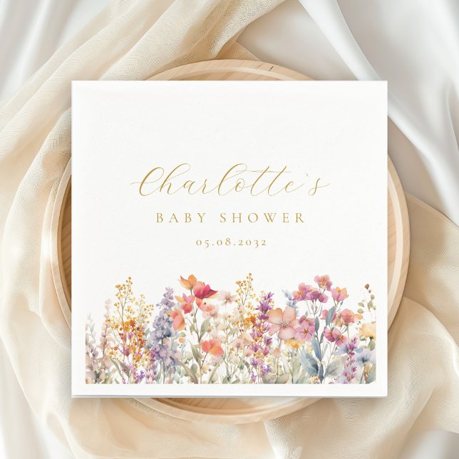 Serviette En Papier Baby shower moderne et Fleur sauvage (Créateur téléchargé)