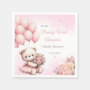 Serviette En Papier Baby shower moderne fleuri rose Teddy Bear Girl