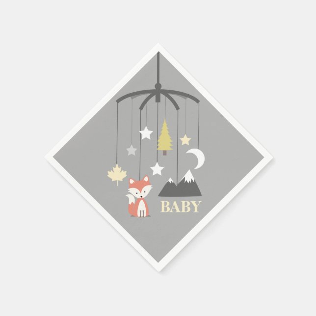 Serviette En Papier Baby shower moderne Fox Mobile Neutral (Coin)