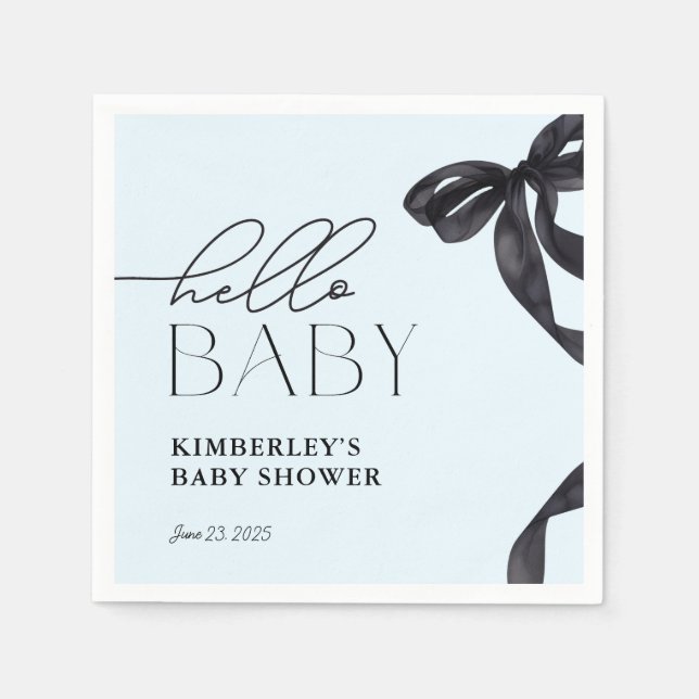 Serviette En Papier Baby shower moderne Hello Baby Black Bow (Devant)
