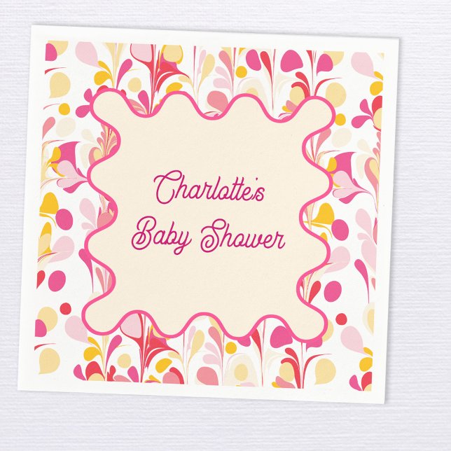 Serviette En Papier Baby shower moderne Rétro Abstrait rose Vide (Modern retro groovy abstract pattern personalized baby shower party paper napkin)