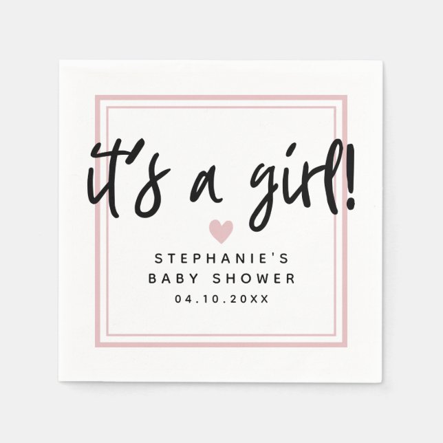 Serviette En Papier Baby shower moderne rose C'est une fille (Devant)