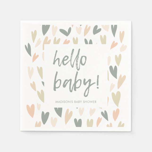 Serviette En Papier Baby shower moderne Sage Heart Genre Neutre (Devant)
