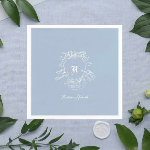 Serviette En Papier Baby shower Monogramme bleu Dusty