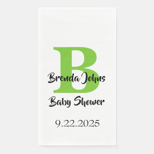 Serviette En Papier Baby shower Monogramme Nom Jungle verte Thème (Devant)