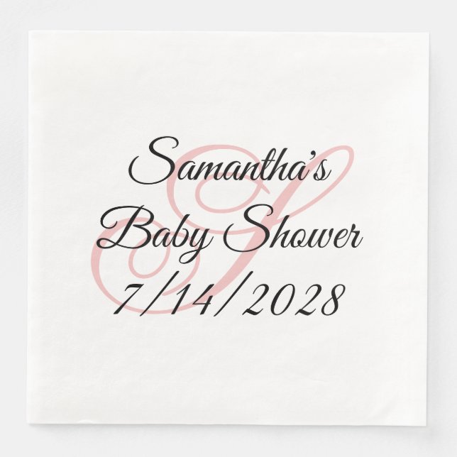 Serviette En Papier Baby shower Monogramme rose (Devant)