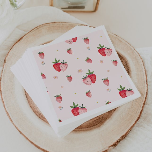 Serviette En Papier Baby shower Motif de fraise rose HEIDI (HEIDI Pink Strawberry Pattern Girl Baby Shower Napkins)