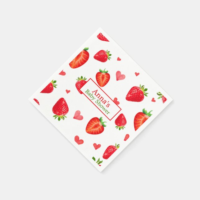 Serviette En Papier Baby shower Motif de fraises moderne (Coin)
