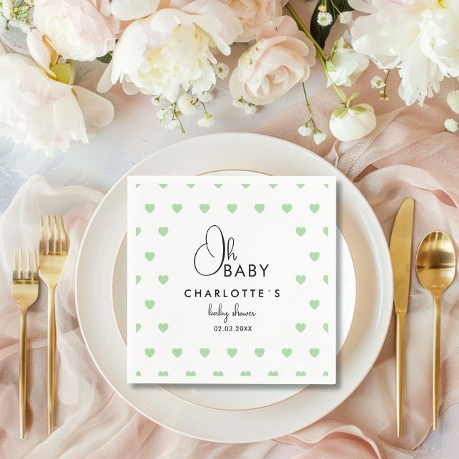 Serviette En Papier Baby shower Motif du coeur (Heart Pattern Baby Shower Napkins with your name and date.)