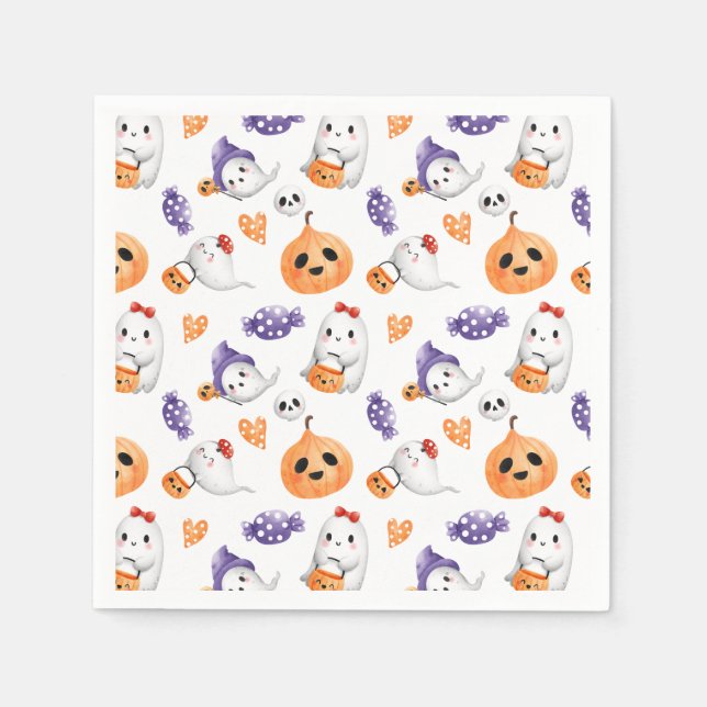 Serviette En Papier Baby shower Motif Halloween Citrouille Ghosts (Devant)