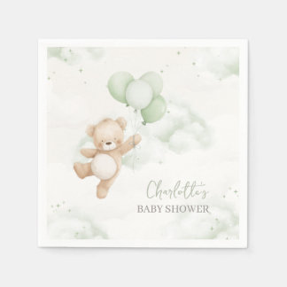 Serviette En Papier Baby Shower Napkins Bearly Wait Sage Green Balloon