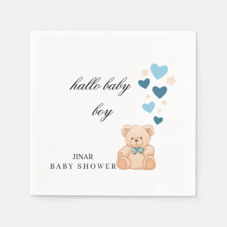 Serviette En Papier Baby Shower Napkins – Hallo Baby Boy Teddy Design