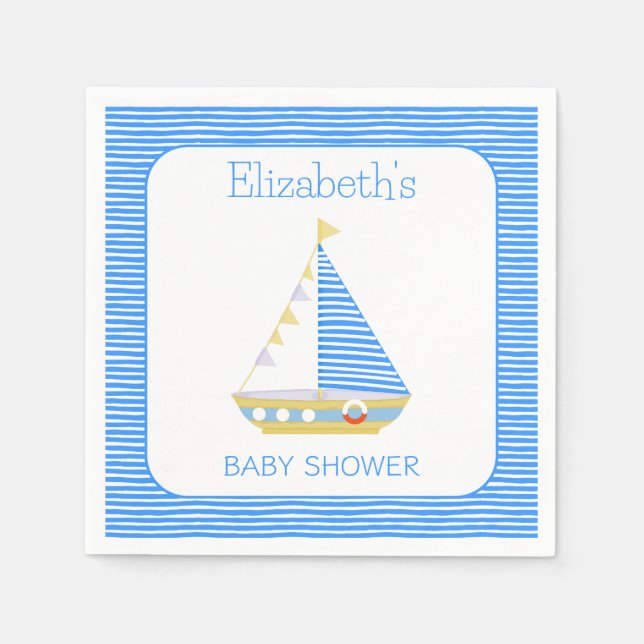 Serviette En Papier Baby shower Nautical Blue Stripe (Devant)