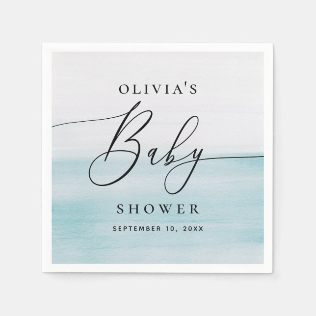 Serviette En Papier Baby shower Nautical Boy | Aquarelle Côte Bleue (Devant)