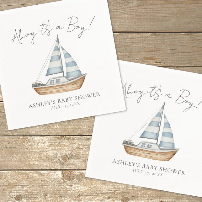 Serviette En Papier Baby shower Nautical Ocean Boy (Nautical Ocean Boy Baby Shower Napkins)