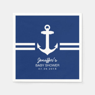 Serviette En Papier Baby shower nautique de rayures d'Ancre simple