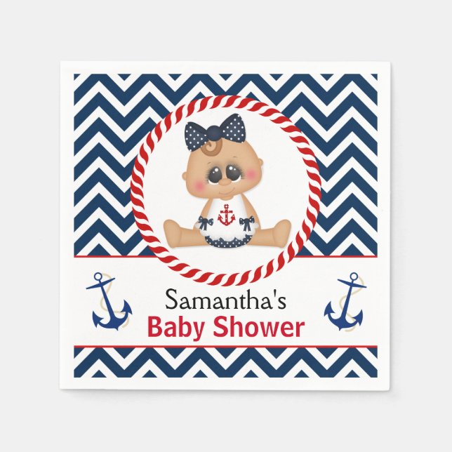 Serviette En Papier Baby shower nautique fille de mer mignonne (Devant)