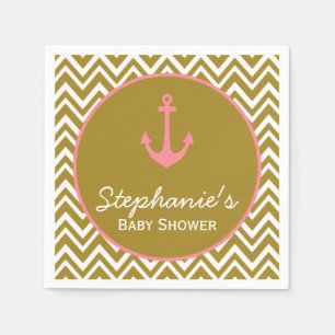 Serviette En Papier Baby shower nautique Gold et Rose Chevron