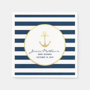 Serviette En Papier Baby shower nautique Marine Ancre d'or
