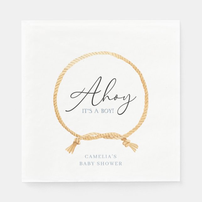 Serviette En Papier Baby shower nautique minimal Ahoy Boy's (Devant)