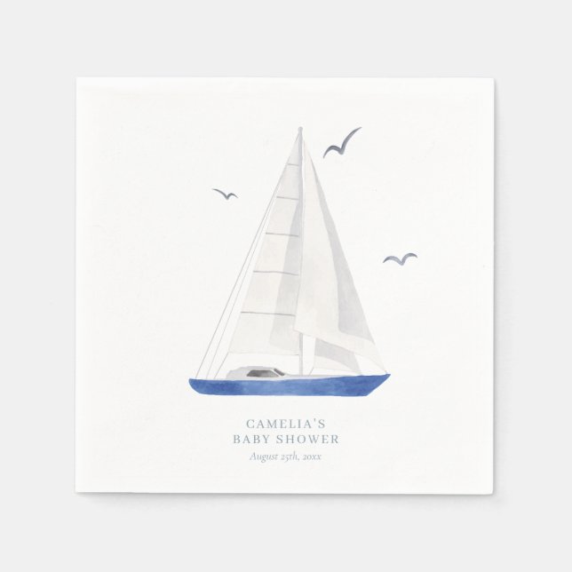 Serviette En Papier Baby shower nautique minimal Ahoy Boy's (Devant)
