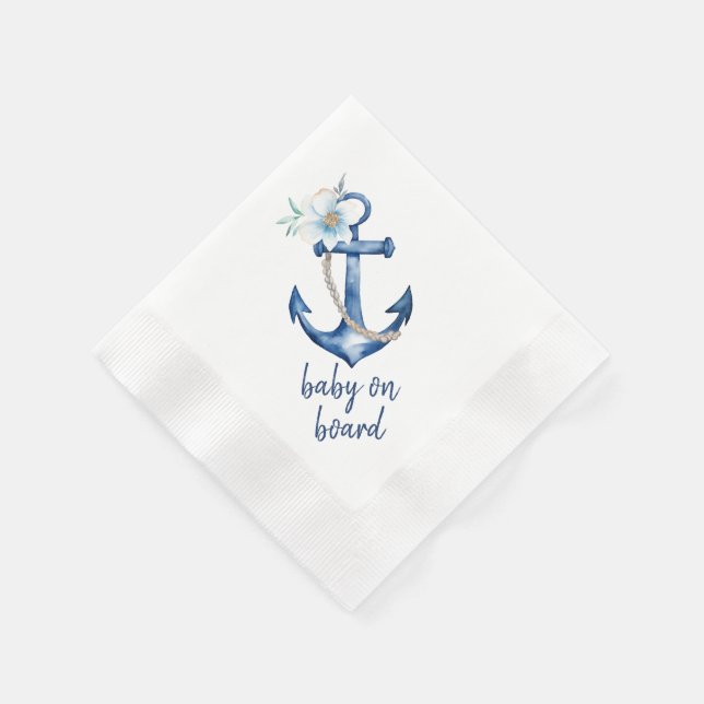 Serviette En Papier Baby shower nautique serviettes | Aquarelle bleue (Coin)