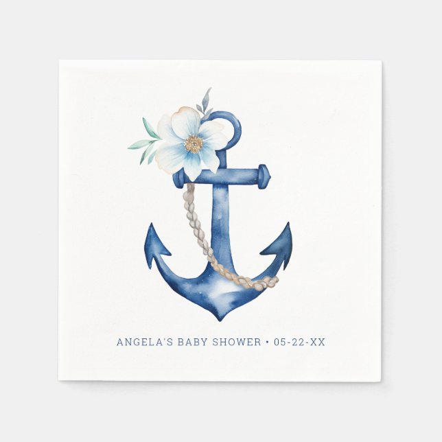 Serviette En Papier Baby shower nautique serviettes | Marine Blue Wate (Devant)