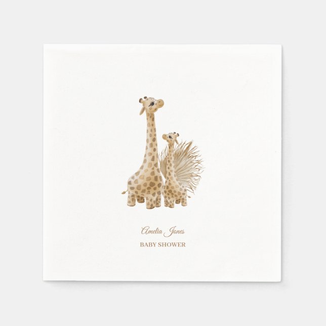 Serviette En Papier Baby shower Neutral Boho Pampas Grass Giraffe (Devant)