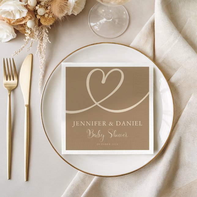 Serviette En Papier Baby shower neutre Coeur moderne Élégant (Créateur téléchargé)