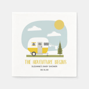 Serviette En Papier Baby shower neutre de camping jaune rétro-aventur