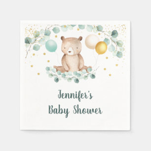 Serviette En Papier Baby shower neutre de genre Gold de Bear Greenery