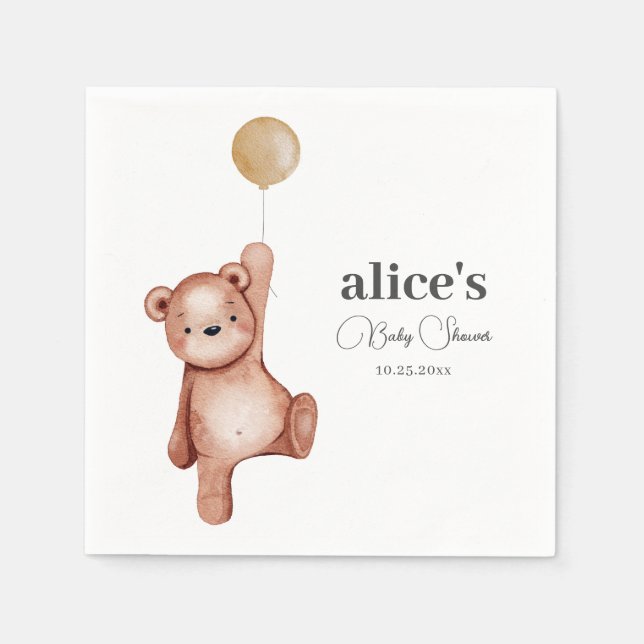 Serviette En Papier Baby shower neutre de l'ours en peluche (Devant)