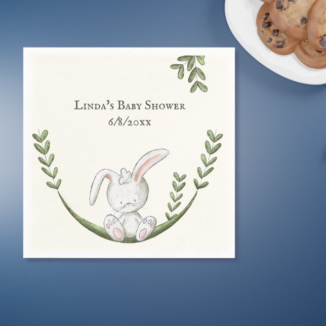 Serviette En Papier Baby shower neutre du sexe du lapin blanc (Créateur téléchargé)