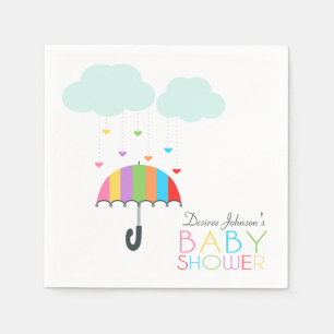 Serviette En Papier Baby shower neutre parapluie arc-en-ciel