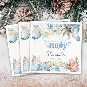 Serviette En Papier Baby shower Noël Blue Boy Père Noël