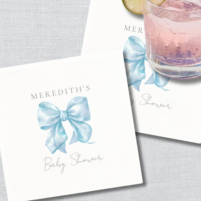 Serviette En Papier Baby Shower Nœud Bleu Mignon (Cute Blue Bow Baby Shower Napkins)
