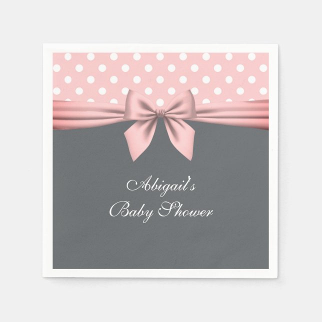 Serviette En Papier Baby shower noir rose et gris Pois noir (Devant)