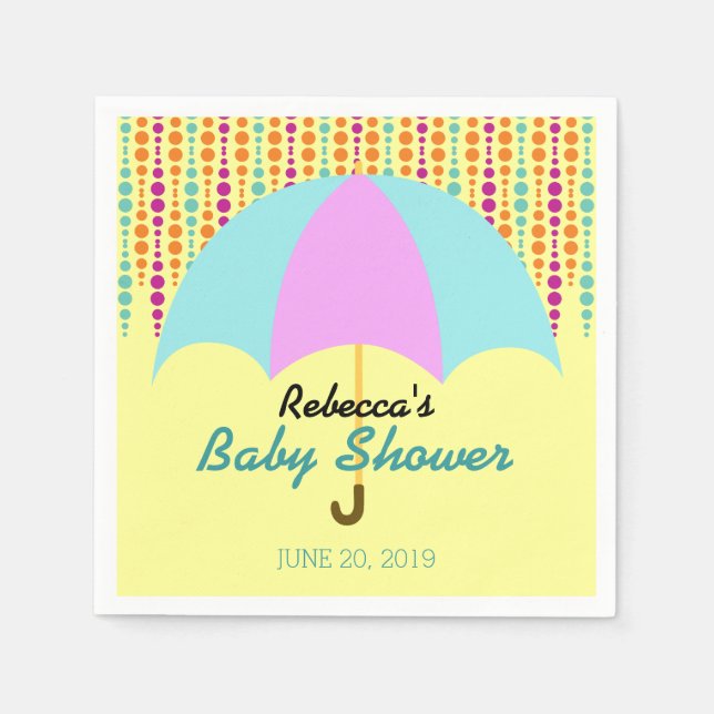 Serviette En Papier Baby shower non sexiste avec parapluie (Devant)