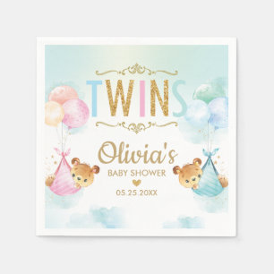 Serviette En Papier Baby shower Nounours de ballons Twins Boy Girl