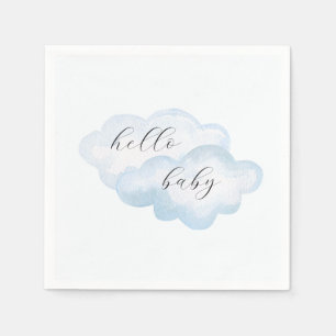 Serviette En Papier Baby shower nuage bleu aquarelle